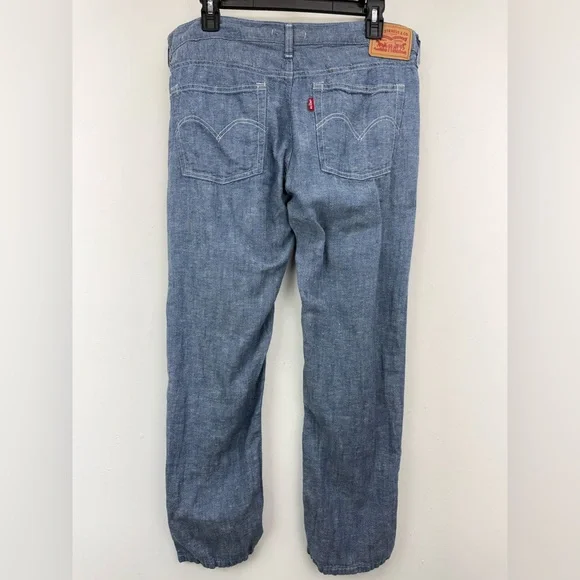 Levi’s size 30 Women’s Blue Chambray Linen Blend Mid Rise Boyfriend Beach Pants - Picture 4 of 9